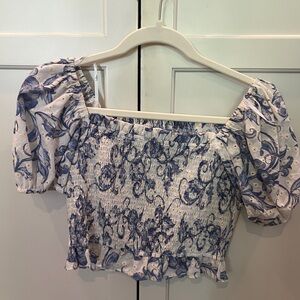 Lulu's Blue Floral Smocked Blouse